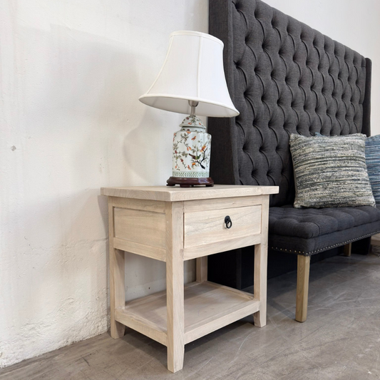 Bedside 1 Drawer Overhang - Whitewash