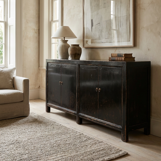 Linear 4 Door Cabinet | Black Distressed | 175 cm