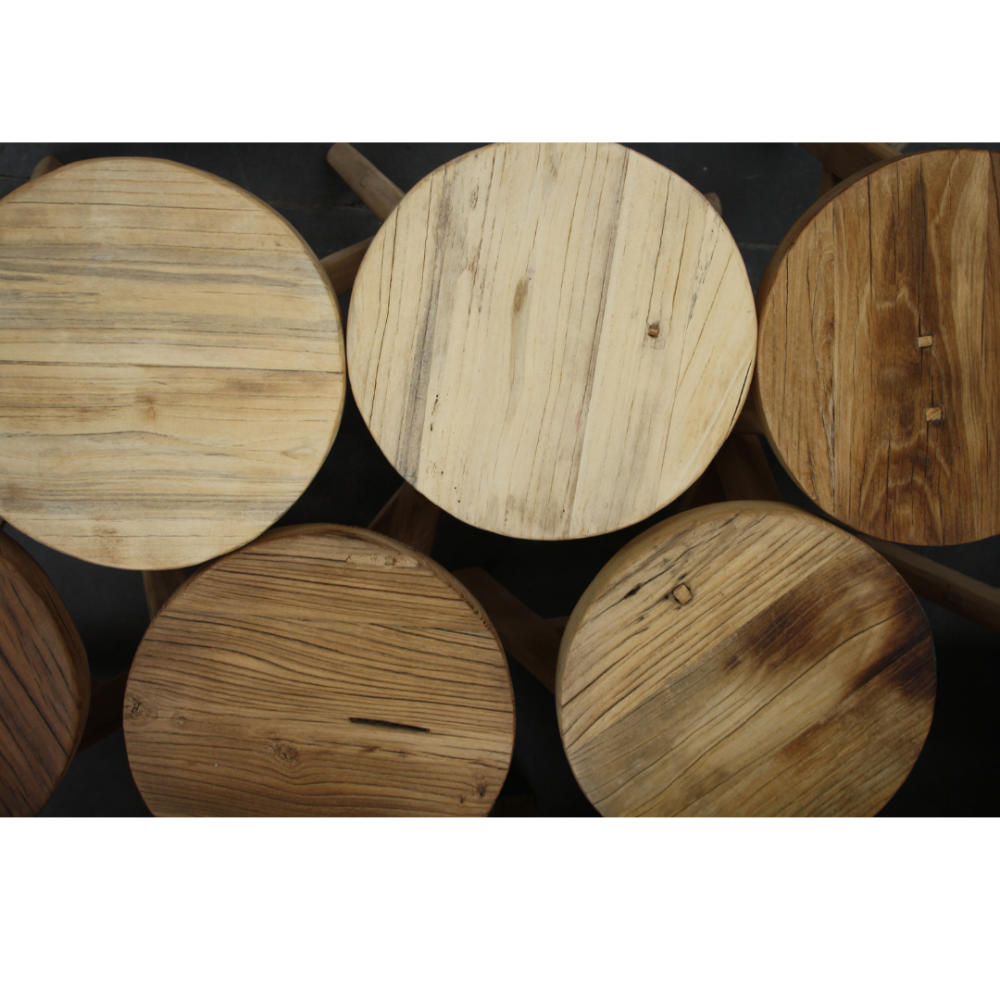 Low Round Recycled Elm Stool