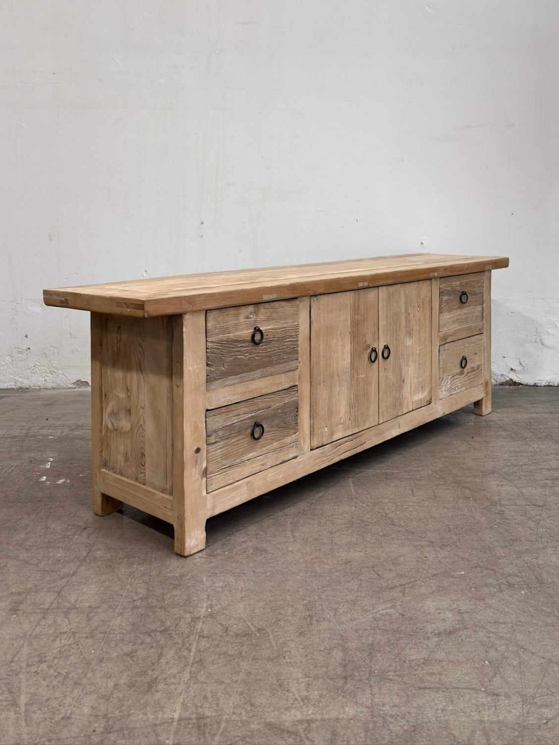 Reclaimed Low Elm TV Cabinet Overhang