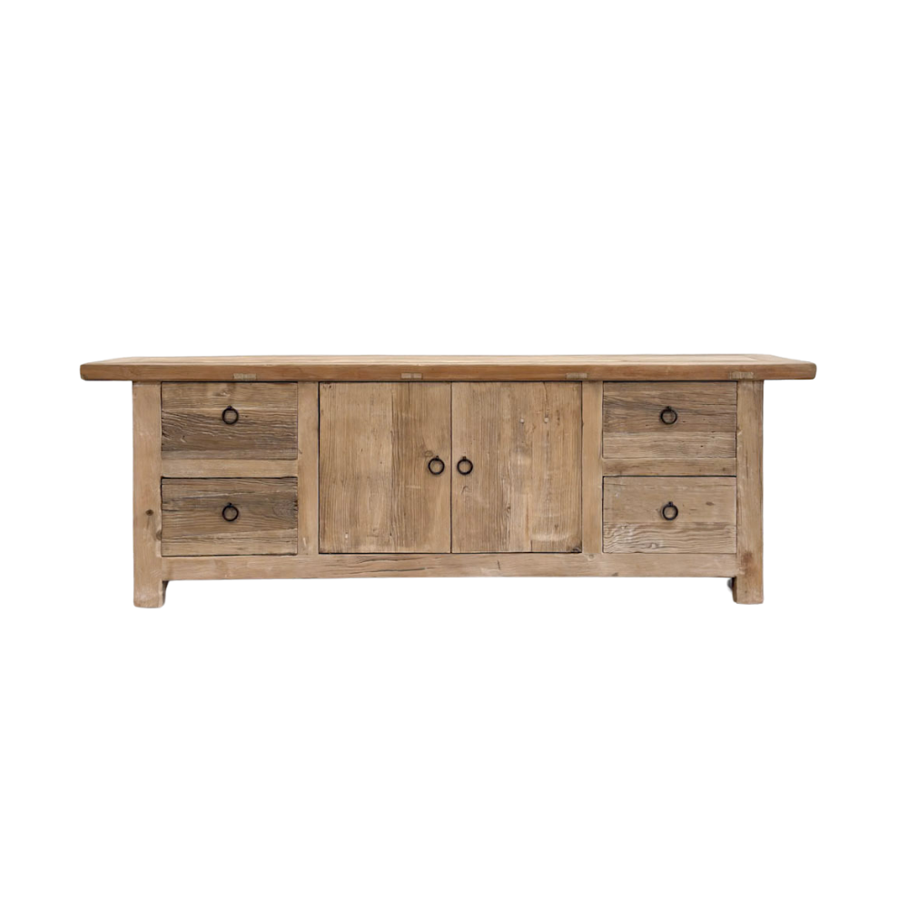 Reclaimed Low Elm TV Cabinet Overhang