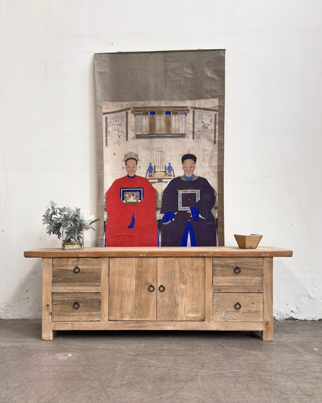 Reclaimed Low Elm TV Cabinet Overhang