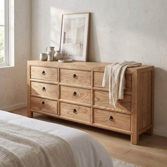 Linear 9 Drawer Chest Cabinet | Natural | 180 cm