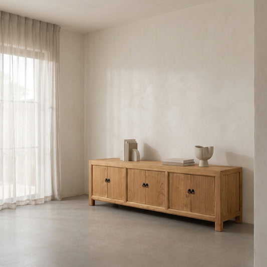 Linear 6 Door Low Cabinet | Natural | 200 cm