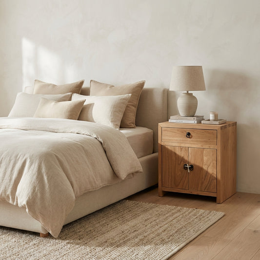 Linear 1 Drawer 2 Door Bedside | Natural | 50 cm