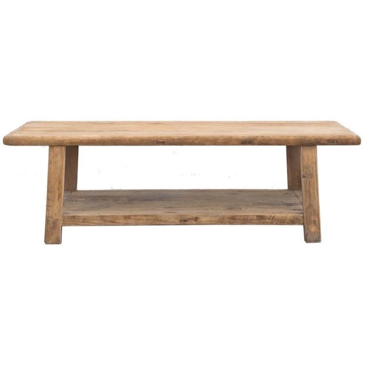 Recycled Elm Coffee Table with Shelf - 1.6m