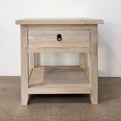 Bedside 1 Drawer Overhang - Whitewash