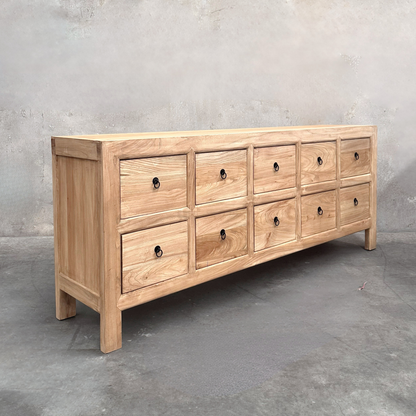 Linear 10 Drawer Cabinet | Natural | 210 cm