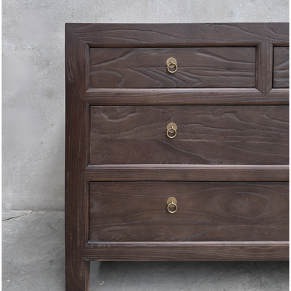 Linear 4 Drawer Chest Cabinet, Cacao, 116 cm, drawer fronts and ring handles