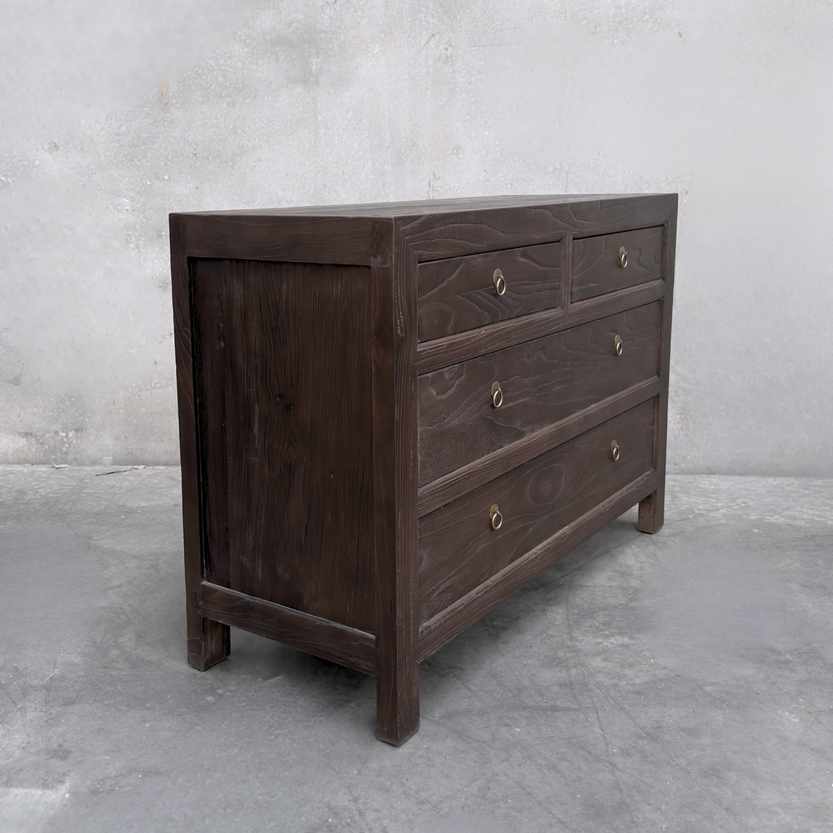 Linear 4 Drawer Chest Cabinet, Cacao, 116 cm, angled view