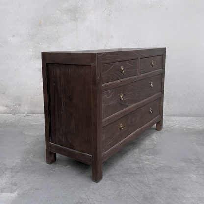 Linear 4 Drawer Chest Cabinet, Cacao, 116 cm, angled view