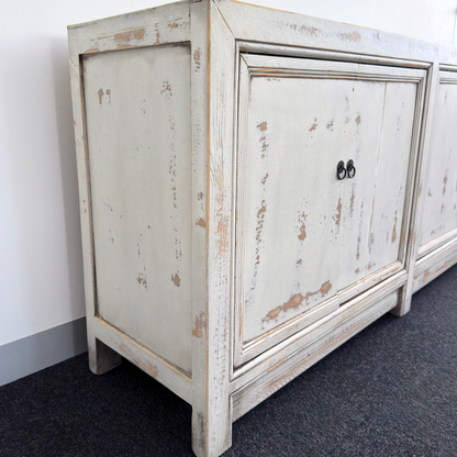 Distressed White 4 Door Cabinet | Painted | 171 cm