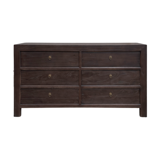 Linear 6 Drawer Cabinet, Cacao, 160 cm, front view