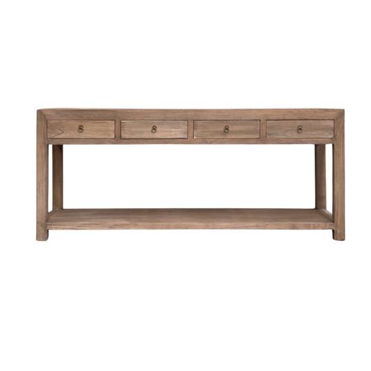 Linear 4 Drawer Console, Oat, 200 cm, front view showing four drawers and an open lower shelf