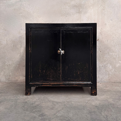 Linear 2 Door Cabinet | Black Distressed | 90 cm
