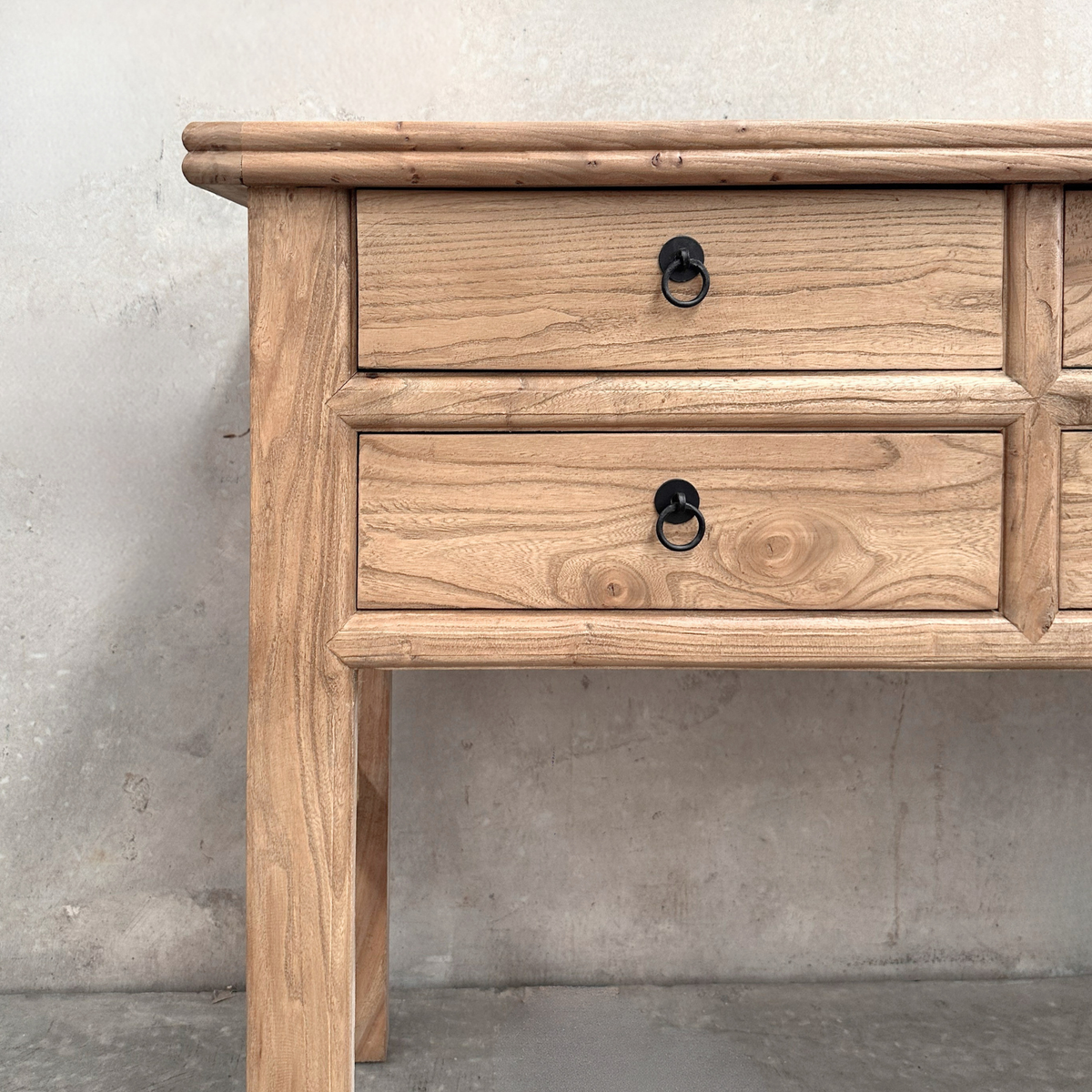 Heritage 6 Drawer Console, Natural, 160 cm, drawer and ring handle detail