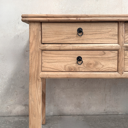 Heritage 6 Drawer Console, Natural, 160 cm, drawer and ring handle detail