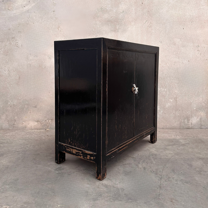 Linear 2 Door Cabinet | Black Distressed | 90 cm