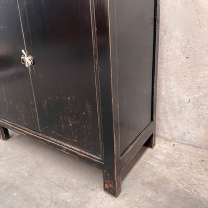 Linear 2 Door Cabinet | Black Distressed | 90 cm