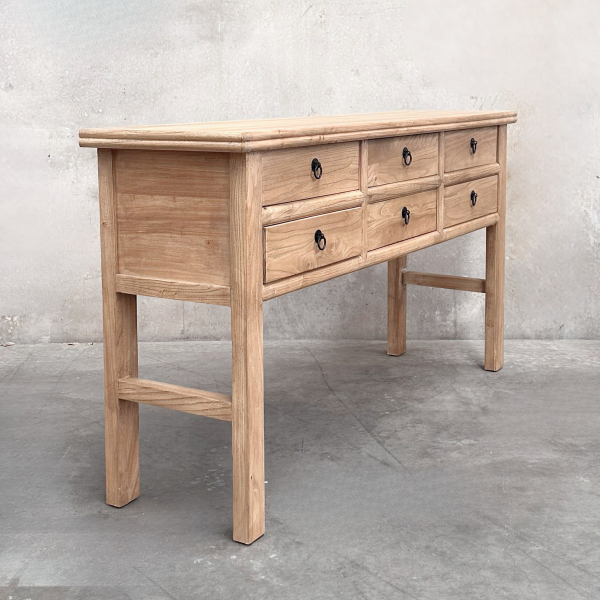 Heritage 6 Drawer Console, Natural, 160 cm, angled view