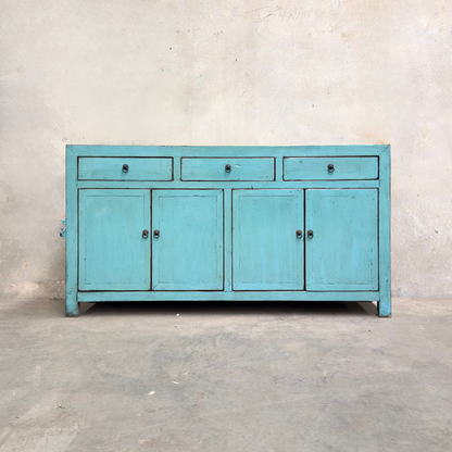 Linear 3 Drawer 4 Door Teal Cabinet | Lacquered | 165 cm