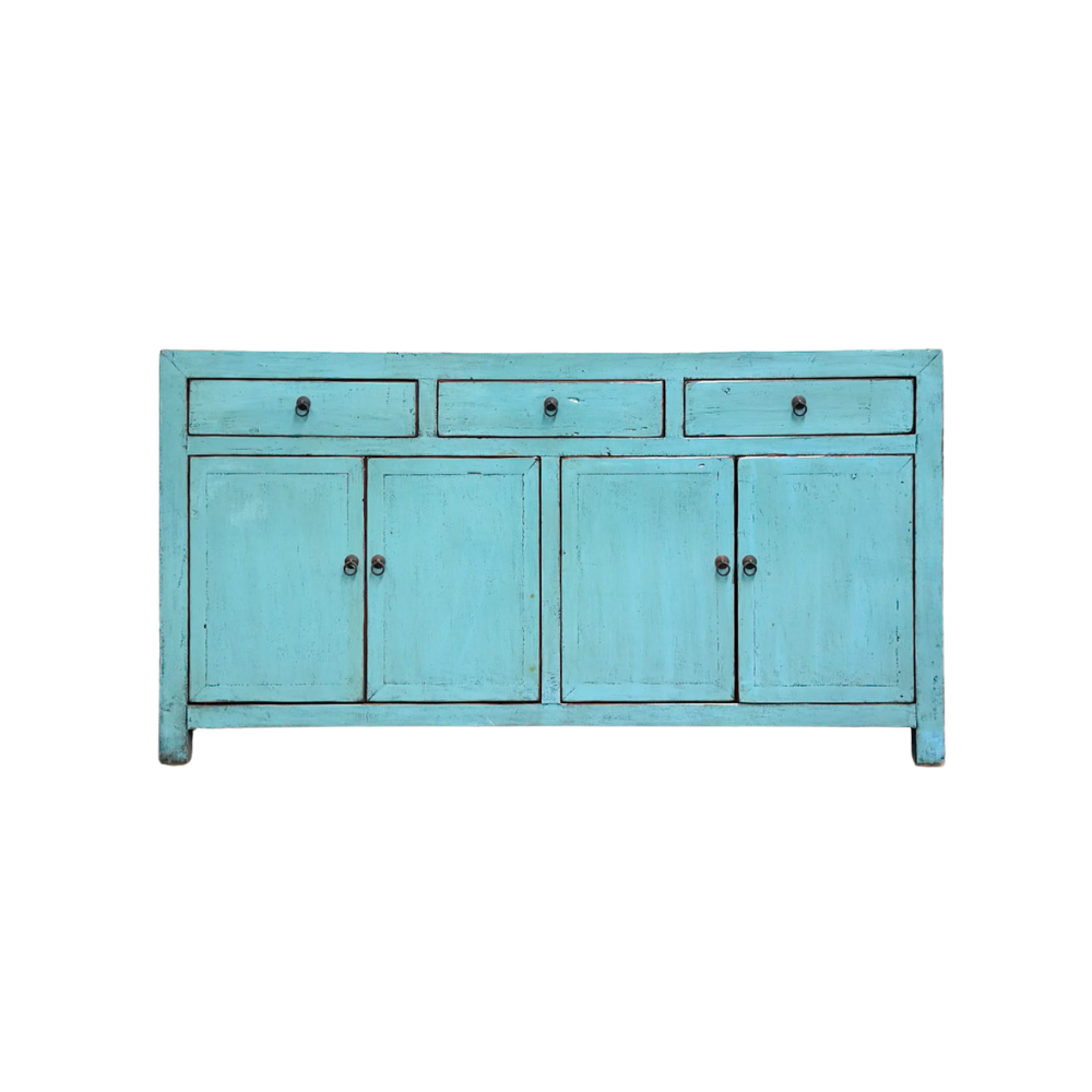 Linear 3 Drawer 4 Door Teal Cabinet | Lacquered | 165 cm