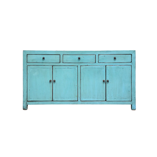 Linear 3 Drawer 4 Door Teal Cabinet | Lacquered