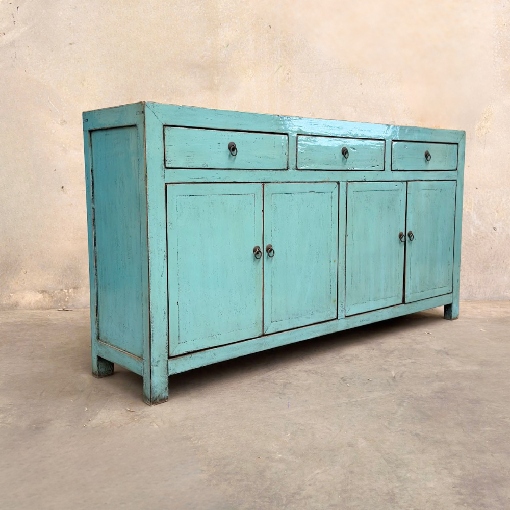 Linear 3 Drawer 4 Door Teal Cabinet | Lacquered | 165 cm