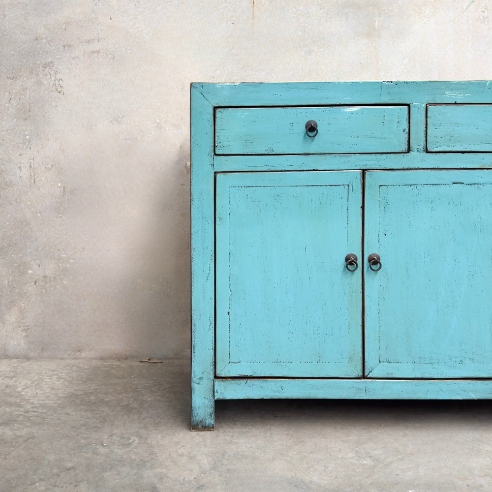 Linear 3 Drawer 4 Door Teal Cabinet | Lacquered | 165 cm