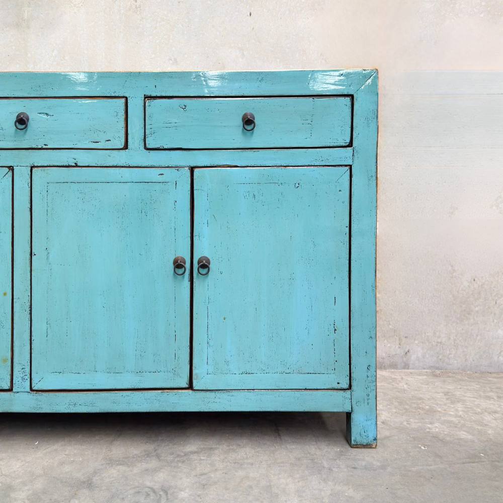 Linear 3 Drawer 4 Door Teal Cabinet | Lacquered | 165 cm