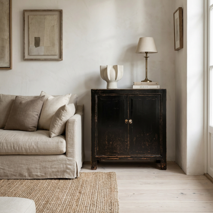 Linear 2 Door Cabinet | Black Distressed | 90 cm