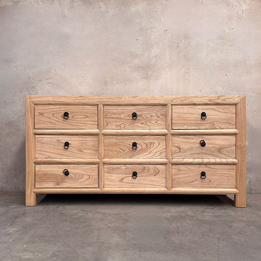 Linear 9 Drawer Chest Cabinet | Natural | 180 cm
