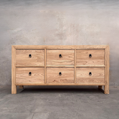 Linear 6 Drawer Chest Cabinet | Natural | 180 cm