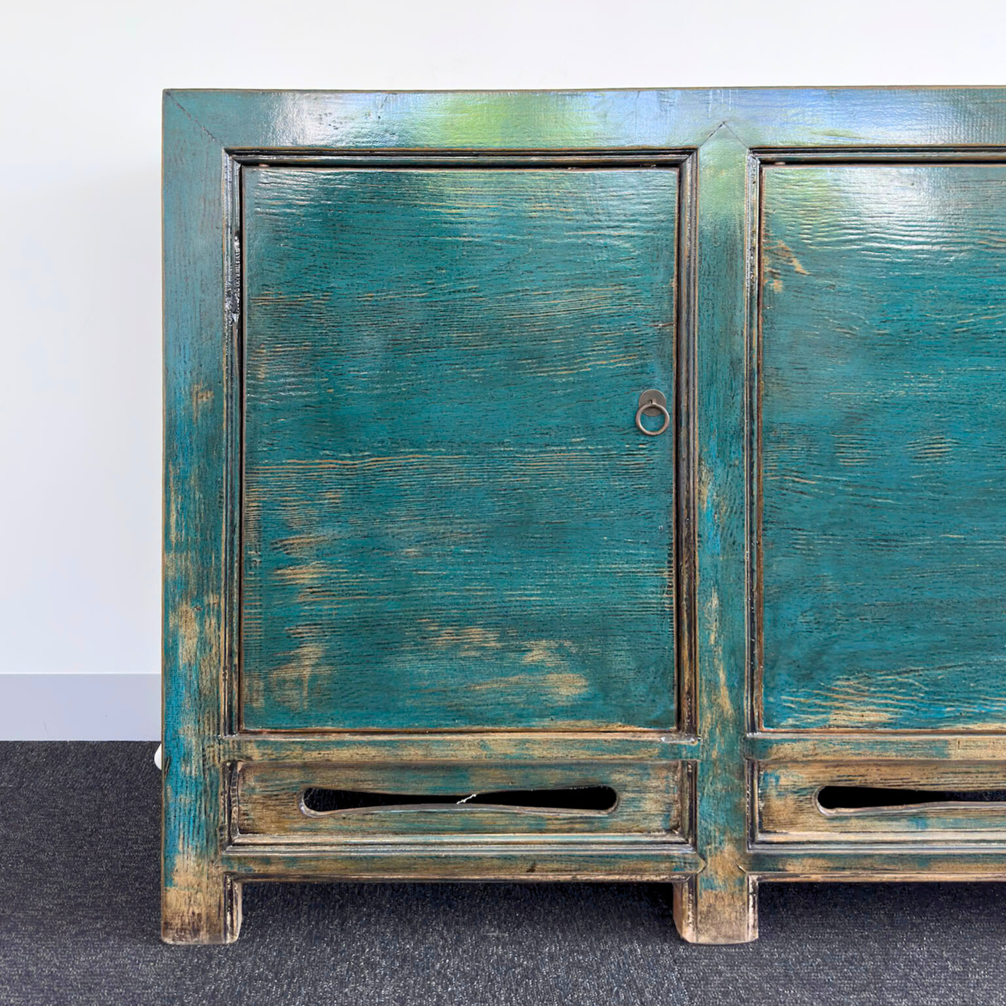 Blue 3 Door Carved Cabinet | Lacquered | 170 cm