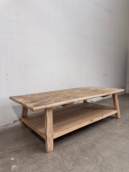 Recycled Elm Coffee Table with Shelf - 1.6m