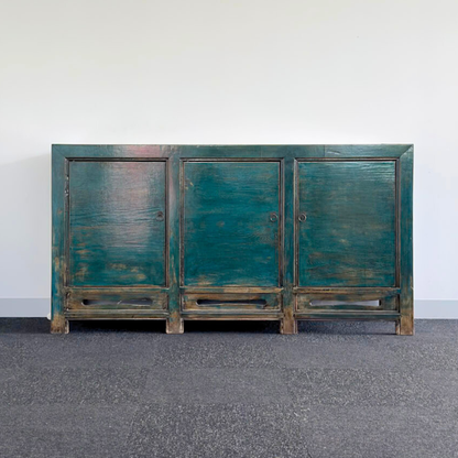 Blue 3 Door Carved Cabinet | Lacquered | 170 cm