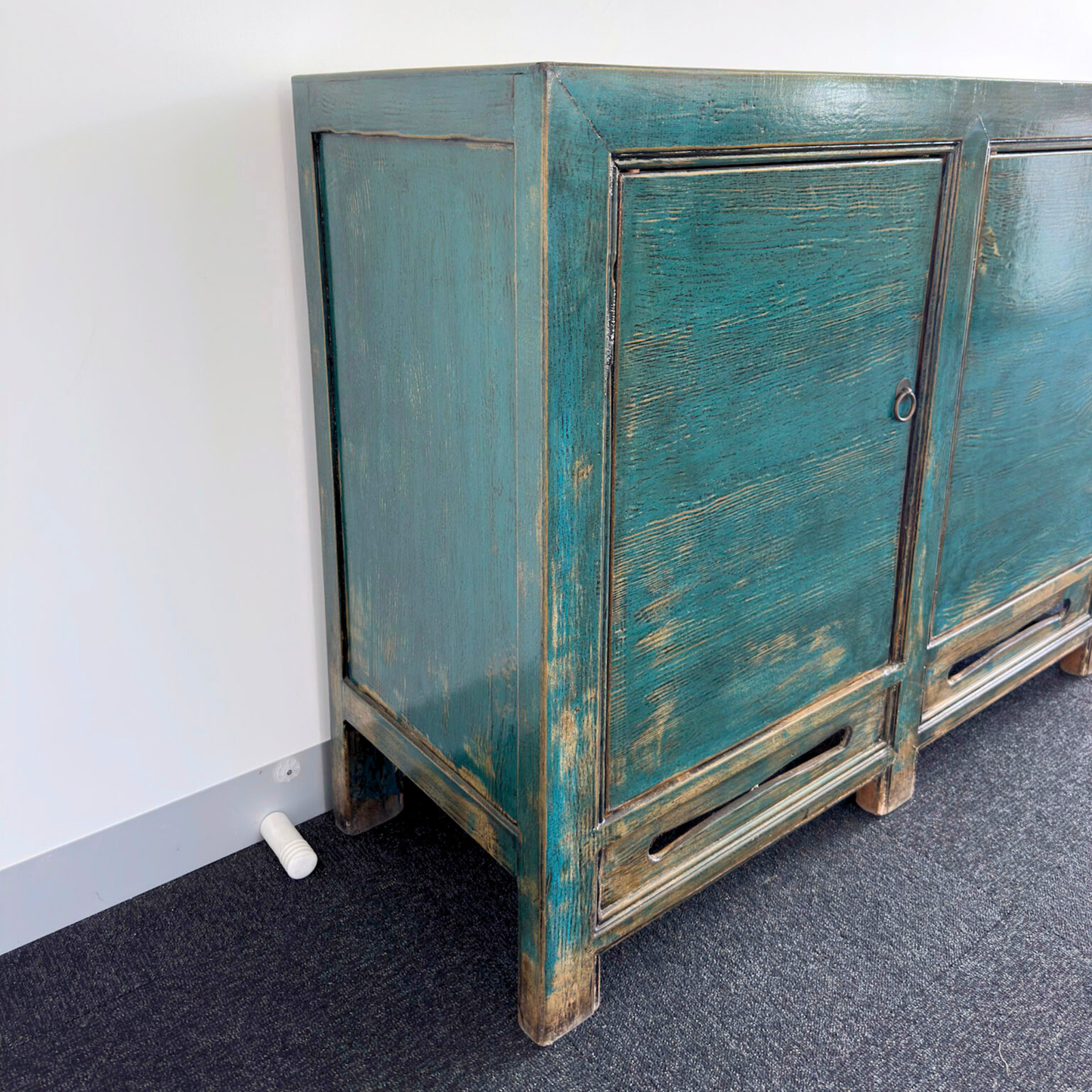 Blue 3 Door Carved Cabinet | Lacquered | 170 cm