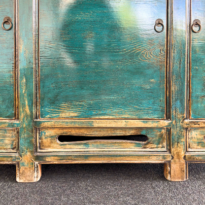 Blue 3 Door Carved Cabinet | Lacquered | 170 cm