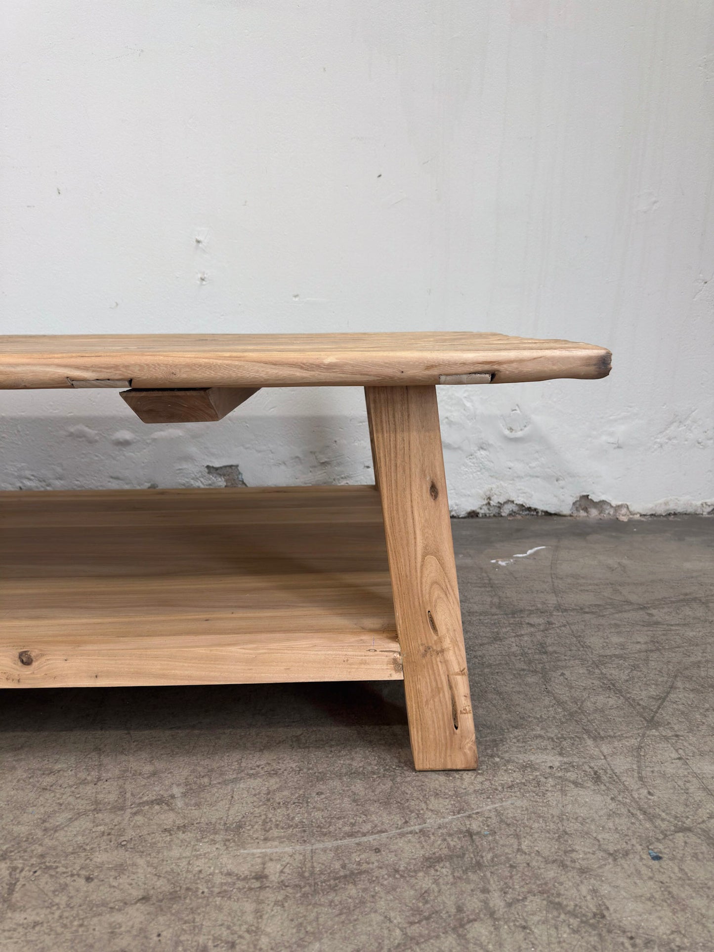 Recycled Elm Coffee Table with Shelf - 1.6m