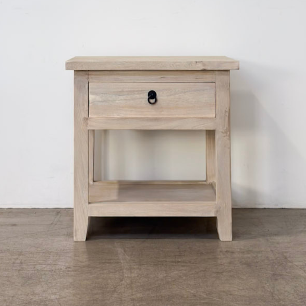 Bedside 1 Drawer Overhang - Whitewash