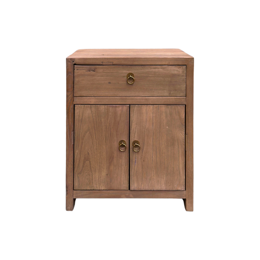 Linear 1 Drawer 2 Door Bedside, Oat, 50 cm, front view