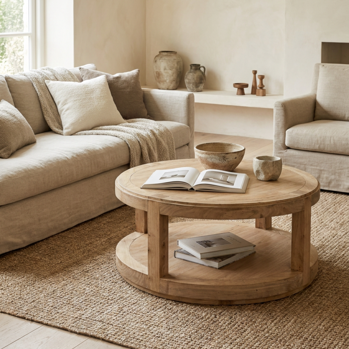Round Open Coffee Table | Natural | 90 cm