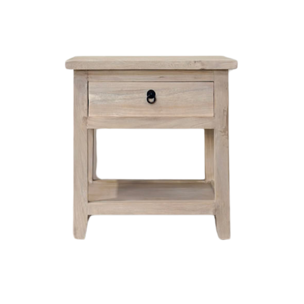 Bedside 1 Drawer Overhang - Whitewash