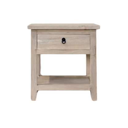 Bedside 1 Drawer Overhang - Whitewash