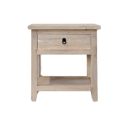 Bedside 1 Drawer Overhang - Whitewash