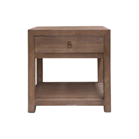 Linear 1 Drawer Bedside, Oat, 60 cm, front view