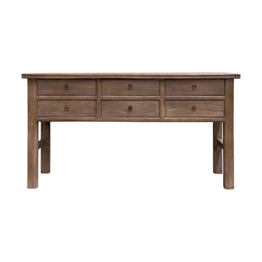 Heritage 6 Drawer Console, Oat, 160 cm, front view