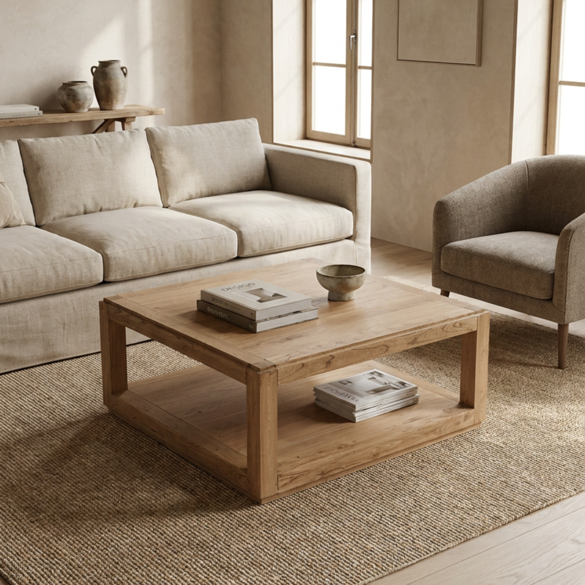 Square Open Coffee Table | Natural | 90 cm