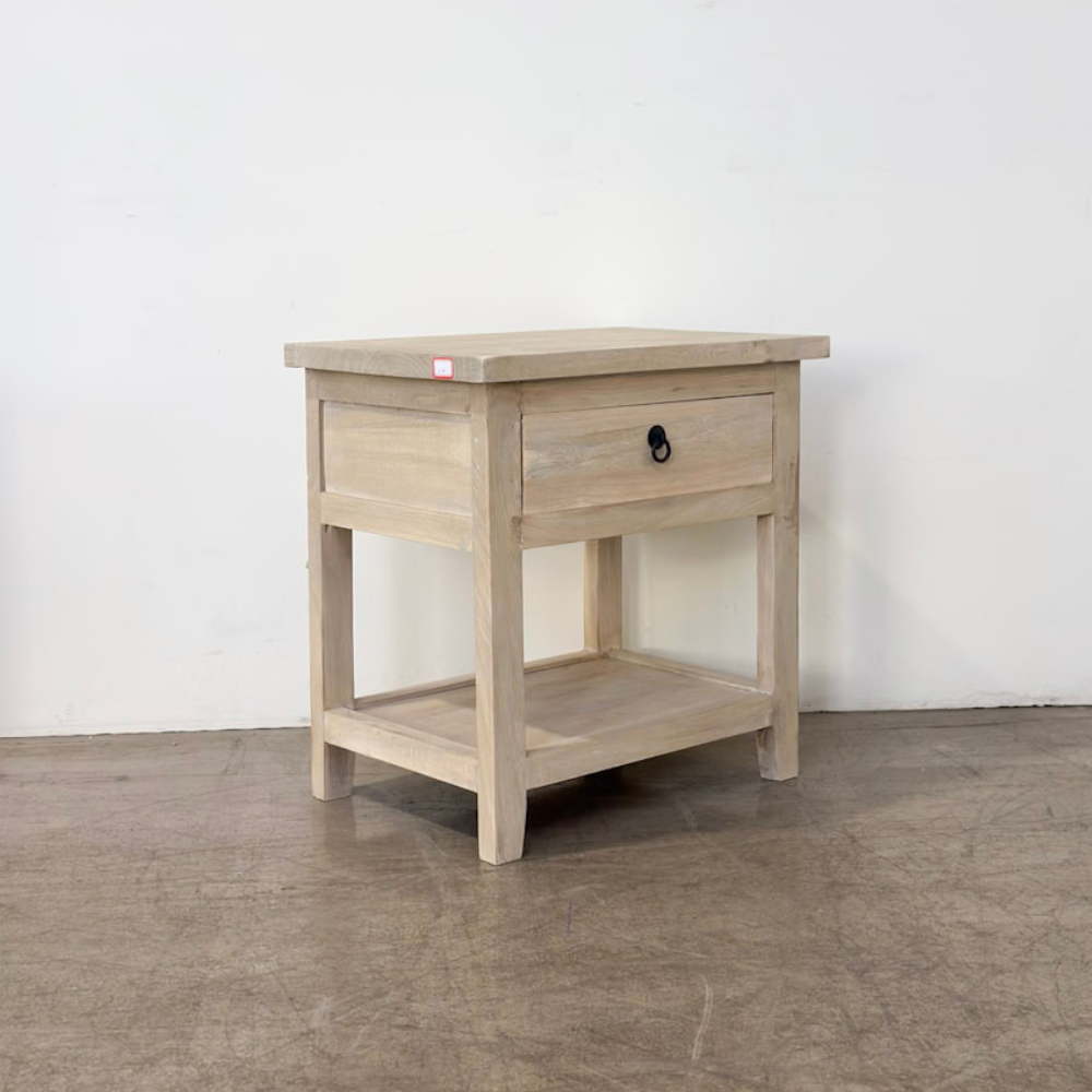 Bedside 1 Drawer Overhang - Whitewash