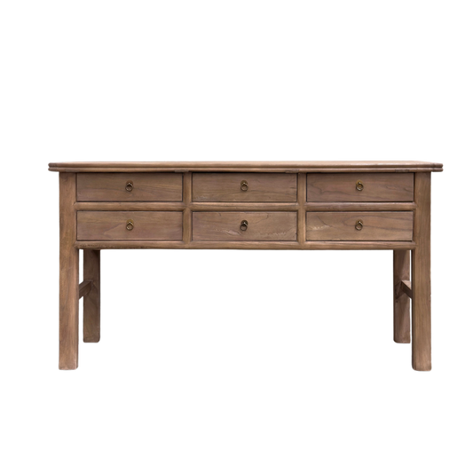 Heritage 6 Drawer Console, Oat, 160 cm, front view